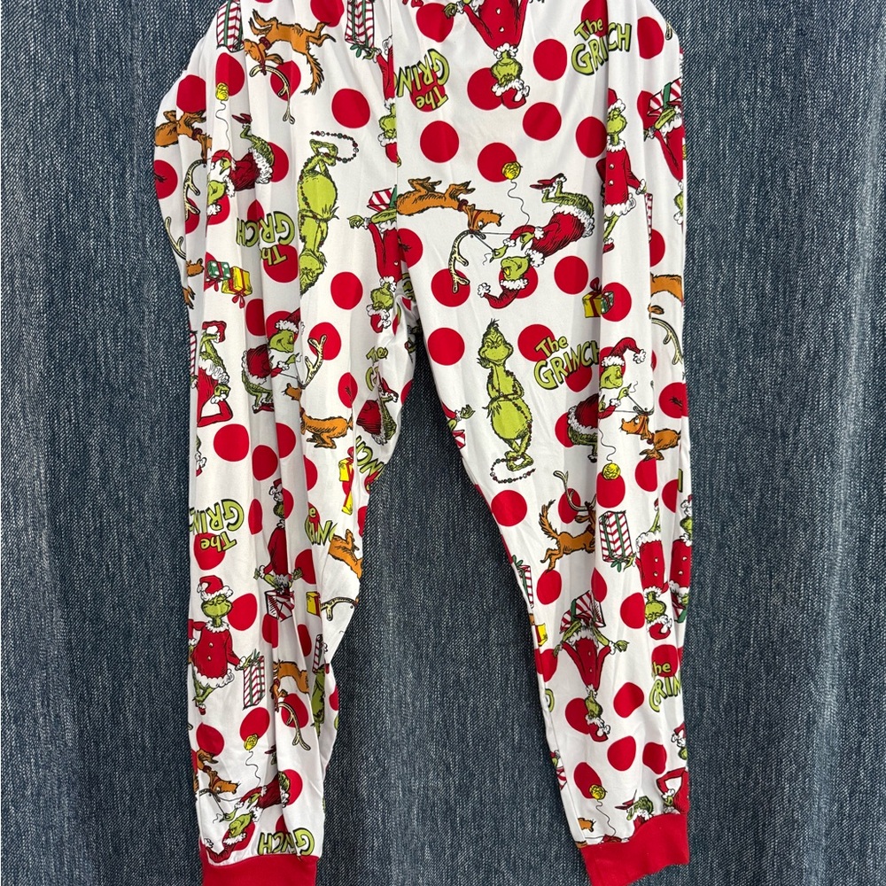Dr. Seuss Mens/Unisex Pajama Bottoms - Red and White Grinch Design